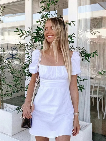 Women's Casual Short Sleeve Mini Backless Dress