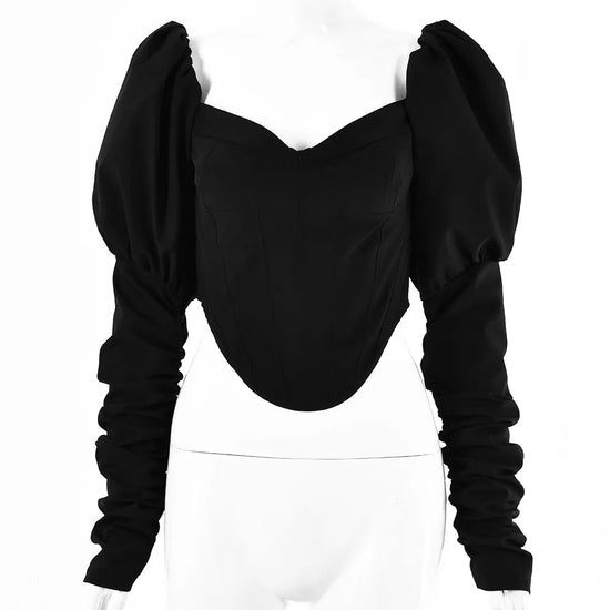 Solid Puff Sleeve Backless T-Shirt Tops - Thingy-London