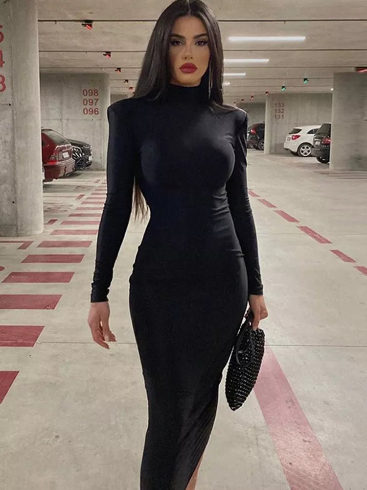Turtleneck Long Sleeve Bodycon Dress Thingy-London Turtleneck Long Sleeve Bodycon Dress Thingy-London