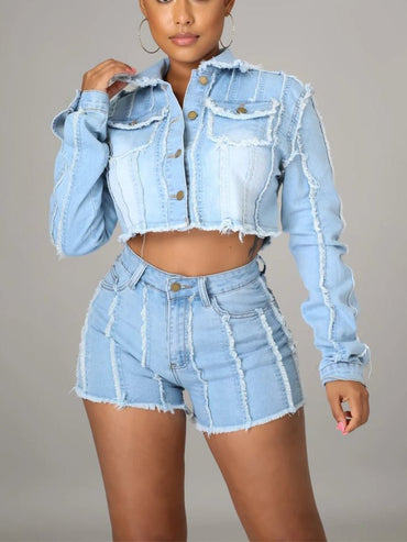 Women rough traight leg rough hem short jeans - Thingy-London