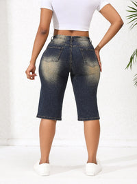 Washed Vintage Straight Leg Long Shorts Denim Jeans