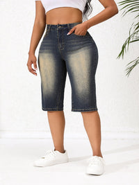 Washed Vintage Straight Leg Long Shorts Denim Jeans