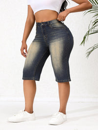 Washed Vintage Straight Leg Long Shorts Denim Jeans