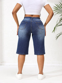 Dames onregelmatig gescheurde mid-rise lange shorts denim jeans