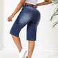 Women's Irregular Ripped Mid-rise Long Shorts Denim Jeans