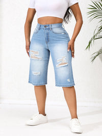 Light Blue Irregular Ripped Mid-rise Denim Jeans