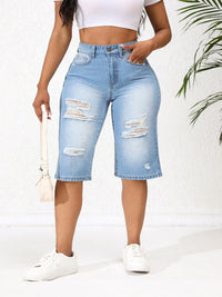 Light Blue Irregular Ripped Mid-rise Denim Jeans