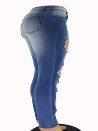 Damesmode Hoge elastische heuplift gescheurde jeans