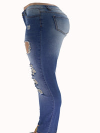 Damesmode Hoge elastische heuplift gescheurde jeans