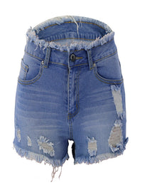 Gewassen gescheurde denim shorts met ruwe zoom