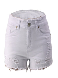 Short en jean délavé et déchiré à ourlet brut