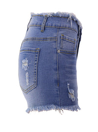 Gewassen gescheurde denim shorts met ruwe zoom