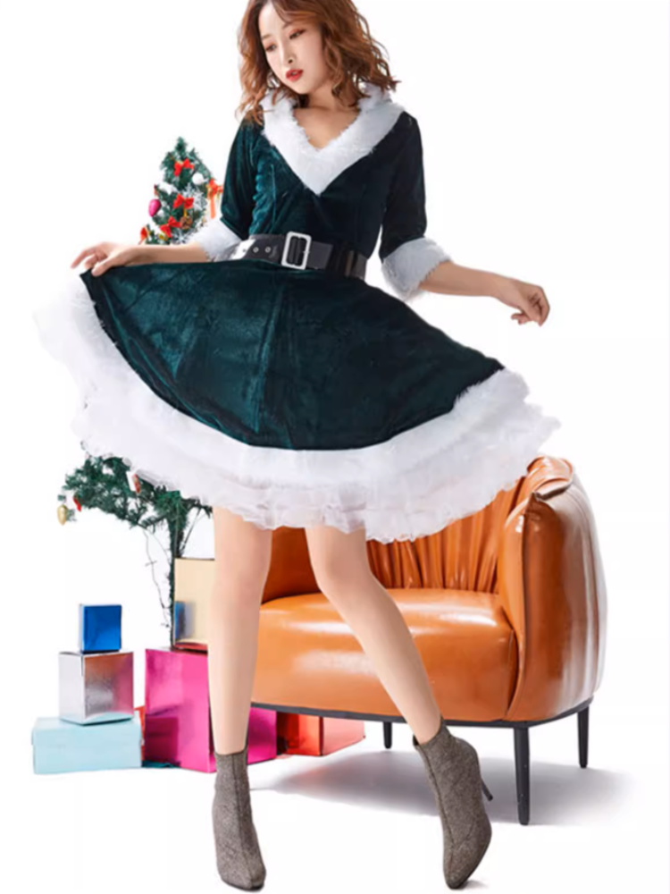 Festive Velvet Christmas Costume Dress