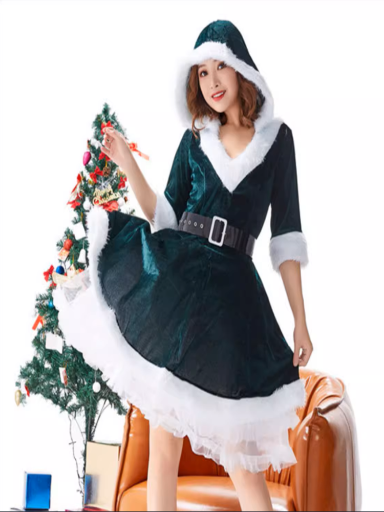 Festive Velvet Christmas Costume Dress