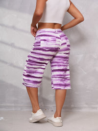 Tie-dye Straight Leg Ripped Hem Long Shorts Denim