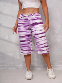 Tie-dye Straight Leg Ripped Hem Long Shorts Denim