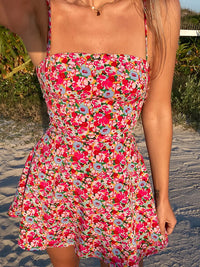 Red Mini Floral Backless Sundress