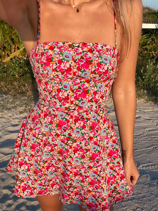 RedMini Floral Backless Sundress