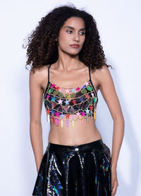 Chaîne de corps à paillettes pour femmes, Sexy, pompon multicolore, soutien-gorge licou, chaîne de Bralette