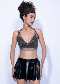 Fishnet Rhinestone Halter Bra