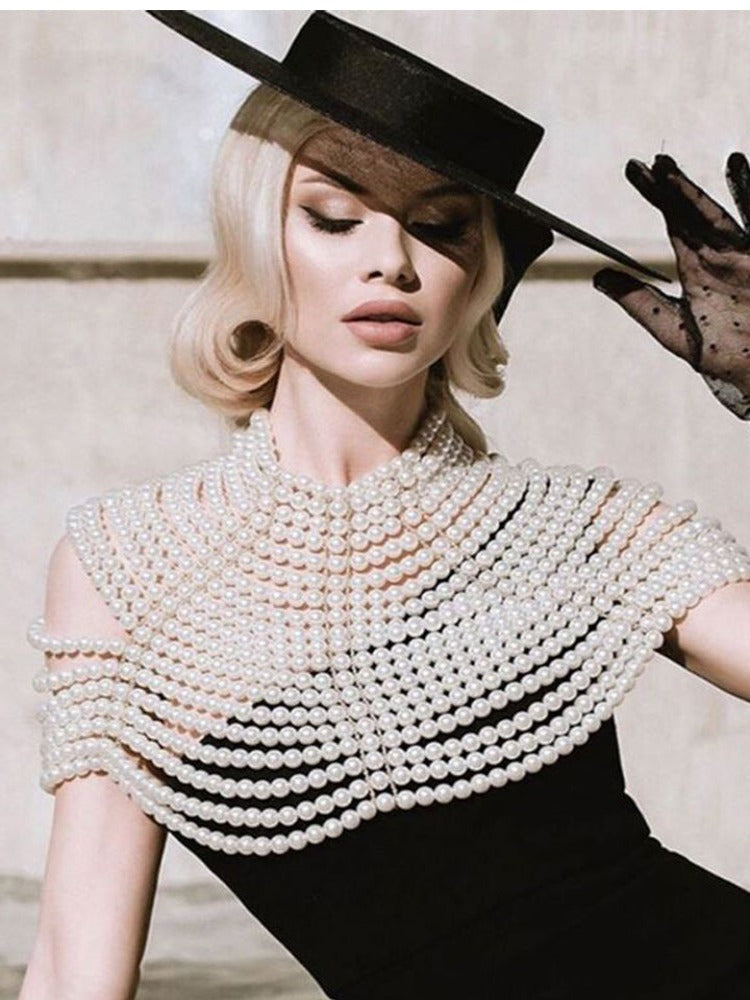 Frauen Perle Körper Kette BH Mode verstellbare Schulter Halsketten Sexy Top Kette