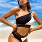 One Shoulder Swimsuit Women Patchwork Tight Fitness Wear Swimwear Beach Boho Sexy Bikini Sets Summer Suits