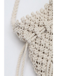 Crochet Drawstring White Shoulder Handbag