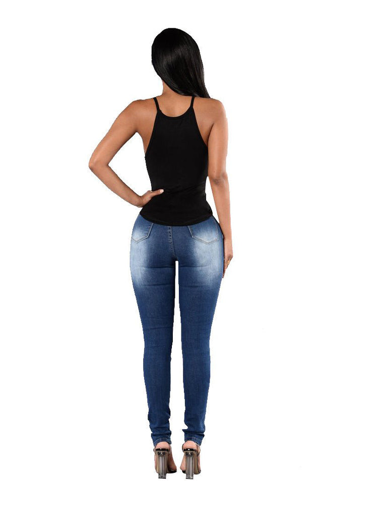 Modische, hochelastische, zerrissene Jeans mit Hüftlift für Damen
