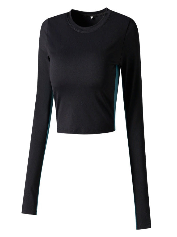 Long Sleeve Sports Crop Top with Underarm Contrast Stripe