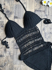 Bohème Crochet Monokini fait à la main une pièce body Sexy dos nu à bretelles maillots de bain maillot de bain évidé femmes