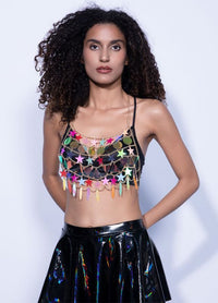 Chaîne de corps à paillettes pour femmes, Sexy, pompon multicolore, soutien-gorge licou, chaîne de Bralette