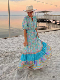 Long Floral Summer Dress with Short Sleeves