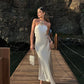 Long Backless Halter Neck Maxi Sundress in White Satin