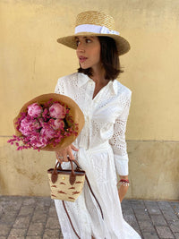 Robe d'été décontractée à manches longues en coton blanc