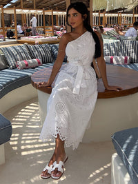 Casual Boho Maxi Dress in White Cotton with Embodied Detailing