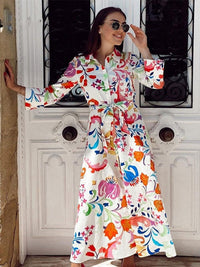 Floral Print Belted Shirt Dress