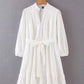 White embriodery dress women cotton lantern sleeve summer autumn beach dress