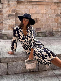 Geometric Print Women's Casual Long Sleeve Dress