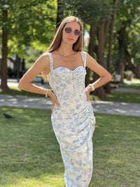 Robe longue en mousseline de soie à fleurs sans manches pour femme