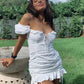 Lace up embriodery white summer dress women hollow out beach short dress puff sleeve ruffle ruched bodycon mini dress dresses