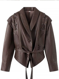 Women's Faux Leather Belted Jacket