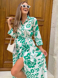 Floral Print Belted Shirt Dress