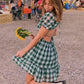 Lace Up Backless Gingham Chiffon Summer Dress Vintage A-line Puff Sleeve Plaid Short Dress Chic Blue Holiday Dress