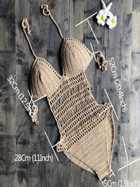 Bohème Crochet Monokini fait à la main une pièce body Sexy dos nu à bretelles maillots de bain maillot de bain évidé femmes