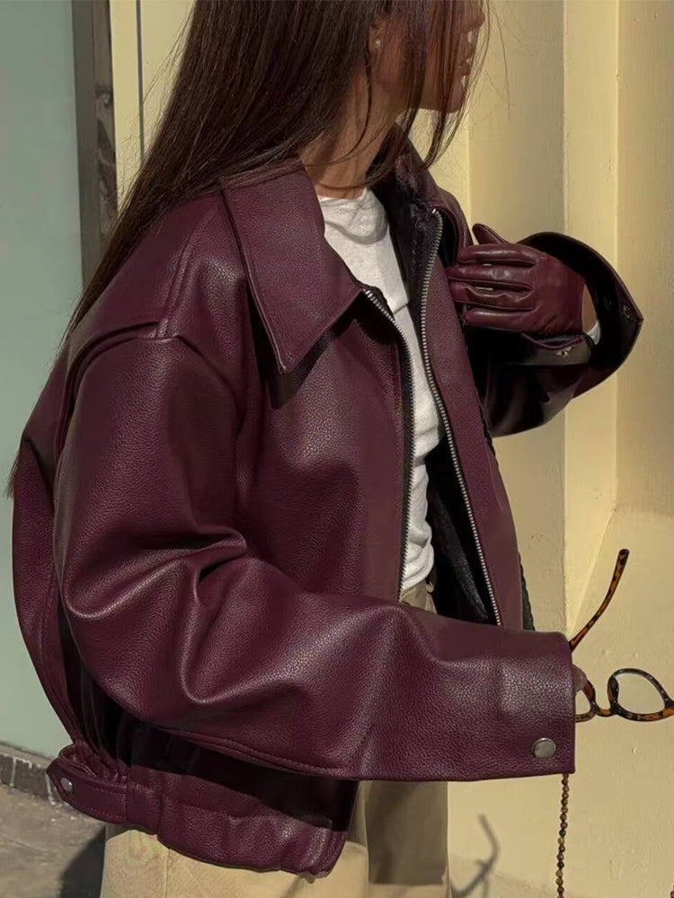 Women's Faux Leather Zipper Jacket