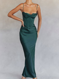 Women Satin Maxi Long Spaghetti Strap Dress