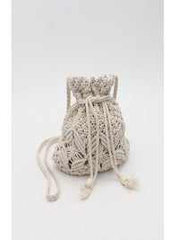 Crochet Drawstring White Shoulder Handbag