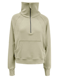 Fleece crop-sweatshirt met halve rits 