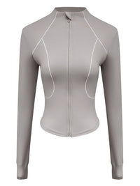 Long Sleeve Zipper Up Collar Athletic Wear