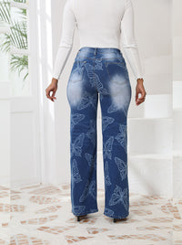 Women's High-Waisted Butterfly Print  Jeans